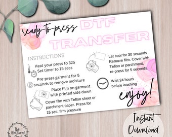 Modèle de canva de carte d'instructions de transfert dtf modifiable pour les petites entreprises client emballage insérer note imprimer à la maison laisser une carte de révision