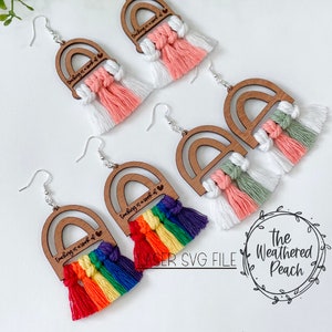 Rainbow macrame earring svg, lasercut, laser files, laser downloads, ready to cut, laser engrave, teaching is a work of heart svg, gift