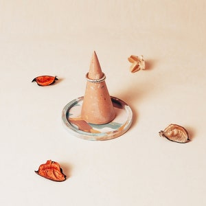 Pyramid Ring Holders Terrazzo / Colourful concrete Christmas Tree / Concrete Ring Bracket / Wedding gift image 1