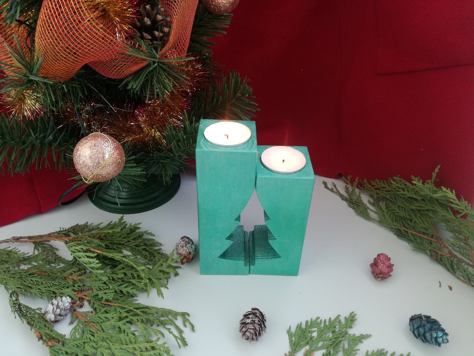 Advent tree tealight candle holder / Farmhouse christmas Etsy