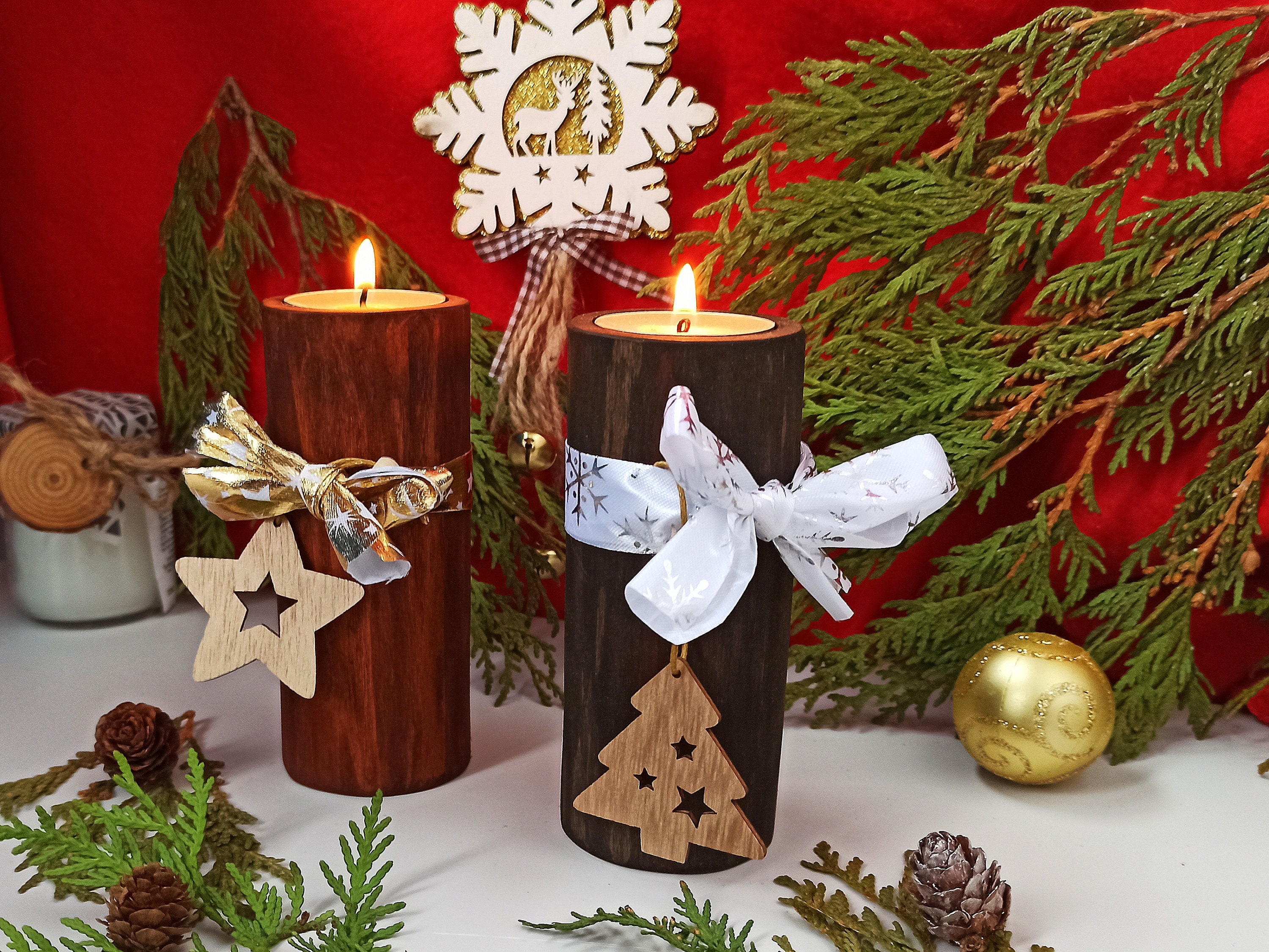 Yule Log Candle Holder Holiday Mantel Decor Etsy