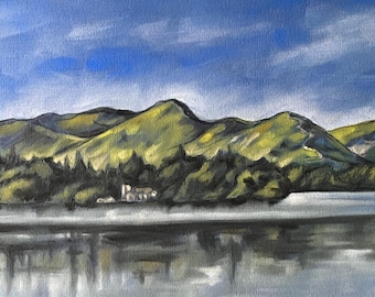 Derwentwater. Original pastel painting on black pastel paper