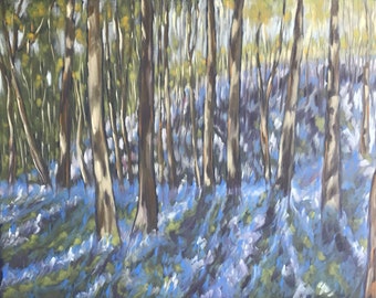 Bluebell wood, Shrawley | original pastel painting | 50 X 65 cm | 20 X 25 ins | unframed | soft pastel on dark blue Murano pastel paper