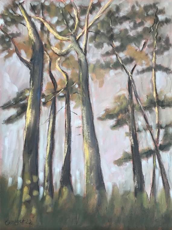 Art & Collectibles Pastel Scots pine trees near River Severn original pastel painting Worcester