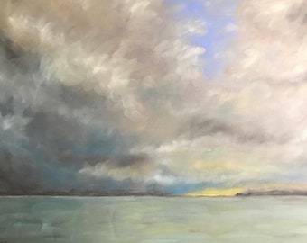 Rain clouds, Pembrokeshire, sunset | original pastel painting | 50 X 65 cm | unframed | soft pastel on grey Ingres pastel paper