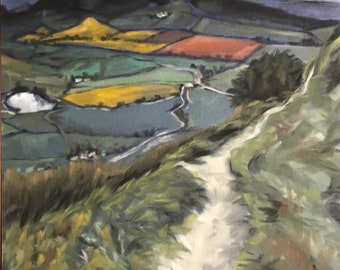 Landscape | view towards Herefordshire from the Malvern Hills | original pastel painting | 12 X 16 inches | soft pastel on blue pastel paper
