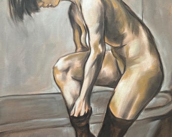 Woman preparing to bathe | original pastel painting | Impressionist style | A3