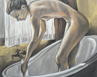 Mujer bañándose / pintura original al pastel / estilo impresionista / A3