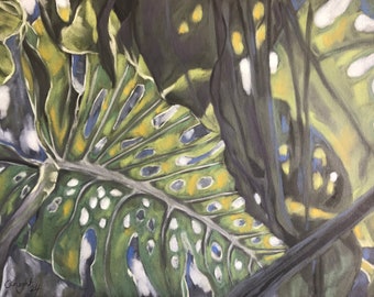 Tropical leaves | original pastel painting | A3 | 11.5 X 16.5 inches | pastel on black pastel paper