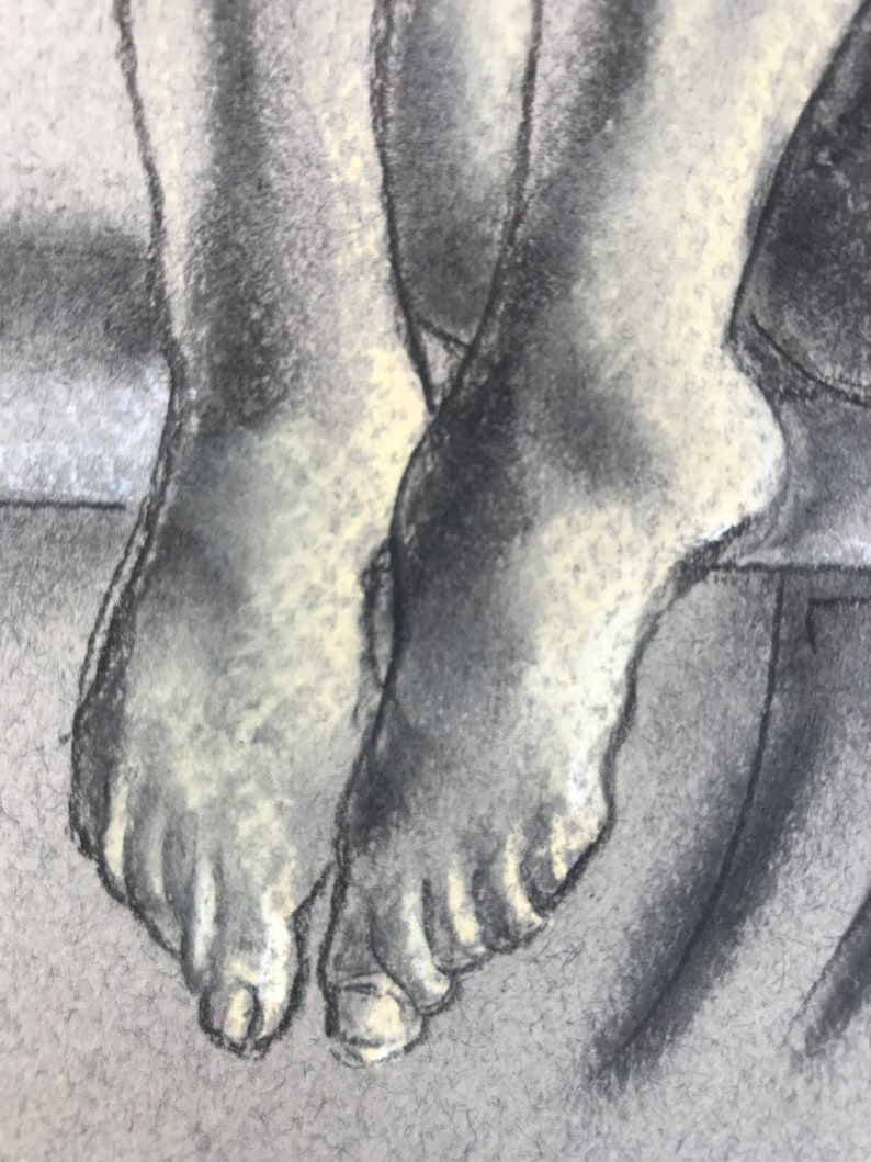 Seated Female Nude Knees Drawn up Original Life Drawing 24 X 32 Cm