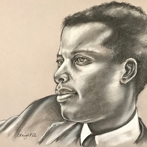 Sidney Poitier | original portrait |  24 X 32 cm | charcoal and pastel on grey pastel paper