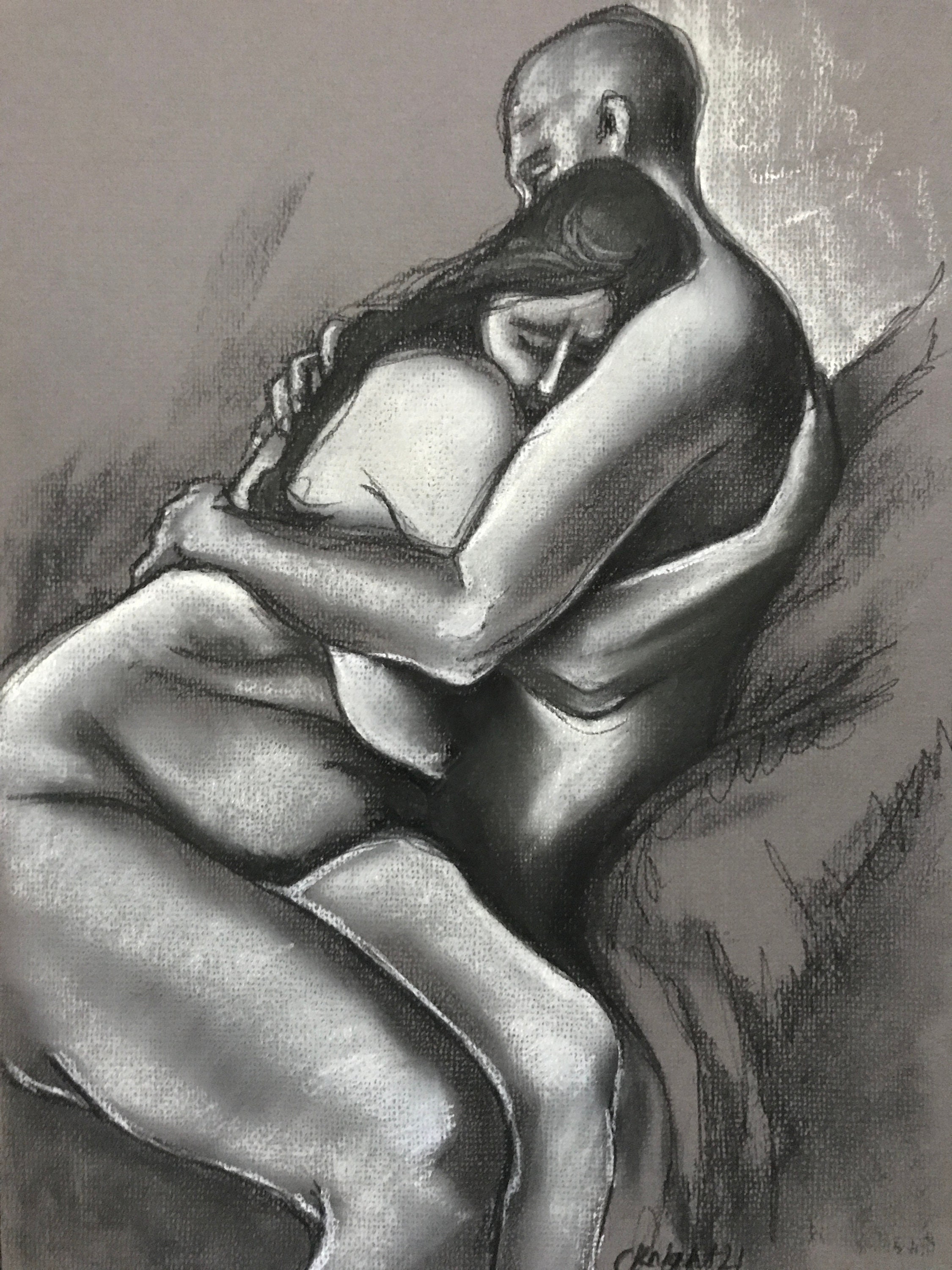 Seated Nude Couple Hugging Original Life Drawing 25 X 35 Cm 9 X 13 in  Charcoal and Pastel on Brownish Grey Pastel Paper - Etsy Sweden
