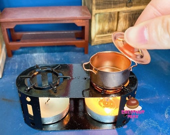 Miniature Ceramic Retro Cooking Stove Set Wok Lid Spatula Cutting board  Knife Oil Burner mini food real cooking