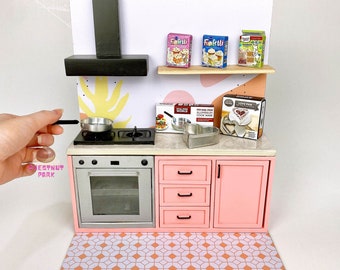 Miniature Kitchen That Works REAL 2in1 Baking & Cooking Kitchen Set | Tiny baking Mini Food Cooking Cookwares Peach
