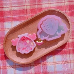 Resin Shaker Mold : kawaii mermaid shell wings resin silicone mould , resin craft supplies