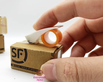 Miniature REAL Working Tape Dispenser Cutter Set : Tiny Shipment Supplies