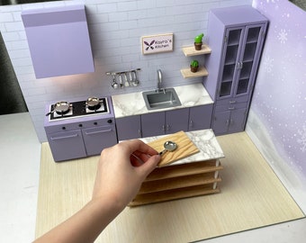 Juego de cocina en miniatura personalizado con estufa de trabajo real, fregadero, grifo, gabinete, lámpara