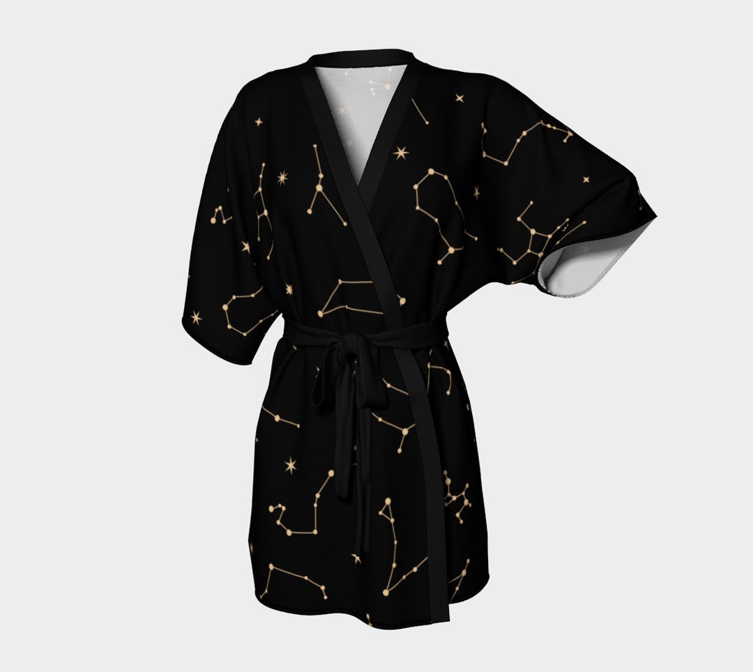 Constellations Black Kimono Astrology Signs Night Robe Lunar Etsy