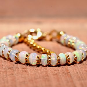 Ethiopian Opal, White Ethiopian Opal Beaded Bracelet, Genuine Opal Bracelet, Opal Bracelet, Fire Opal Bracelet, 925 Sterling Silver