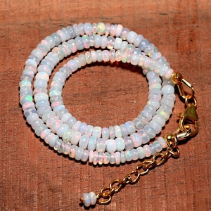Natural ~ Smooth Ethiopian Opal Necklace, Fire Opal Necklace, Gemstone Necklace, White Opal Necklace, 925 Sterling Silver Handmade Necklace