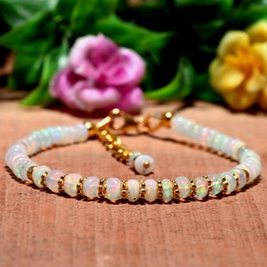 Smooth Ethiopian Opal, Opal Bracelet, Gemstone Beaded Bracelet, Genuine Opal Bracelet, Fire Opal Bracelet, 925 Sterling Silver.