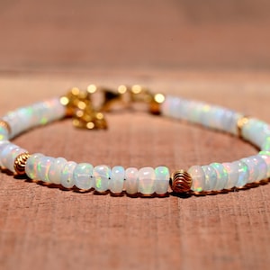 NATURAL !!! Ethiopian Opal, Opal Bracelet, White Ethiopian Opal Beaded Bracelet, AAA+ Opal Bracelet, Fire Opal Bracelet, 925 Sterling Silver