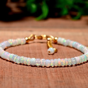 Natural ~ Ethiopian Opal Bracelet | Opal Bracelet | White Opal Bracelet | Gemstone Bracelet | Beaded Bracelet |925 Sterling Silver Bracelet|