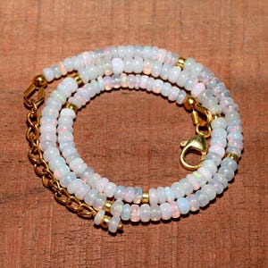 Smooth Ethiopian Opal Necklace, Fire Opal Necklace, Gemstone Necklace, AAA+ White Opal BEADED Necklace, 925 Sterling Silver Necklace.!!!