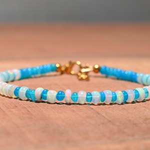 NATURAL- White & Paraiba Ethiopian Opal, Beaded Opal Bracelet, Gemstone Bracelet, Jewelry Making Best Quality Bracelet. 925 Sterling Silver