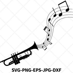 Trompet SVG - trompet shilouette SVG - muziekinstrument Svg - illustraties - afbeeldingsbestanden - digitale bestanden - bestanden downloaden Svg Png Eps Jpg Dxf