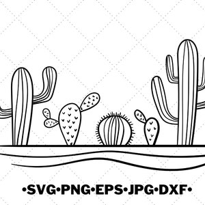 Cactus Digital - Cactus en el desierto Svg -Svg - Png - JPG - JPG - Eps - Dxf - Svg - Archivos digitales - Imprimir camiseta cricut y silueta -clip art