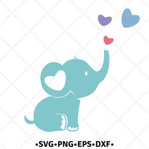 Cute elephant Svg , Elephant SVG ,  hearts - Clip Art - Image Files - Digital files - Instant Download - Cut File- Svg - Png - Eps -  Dxf