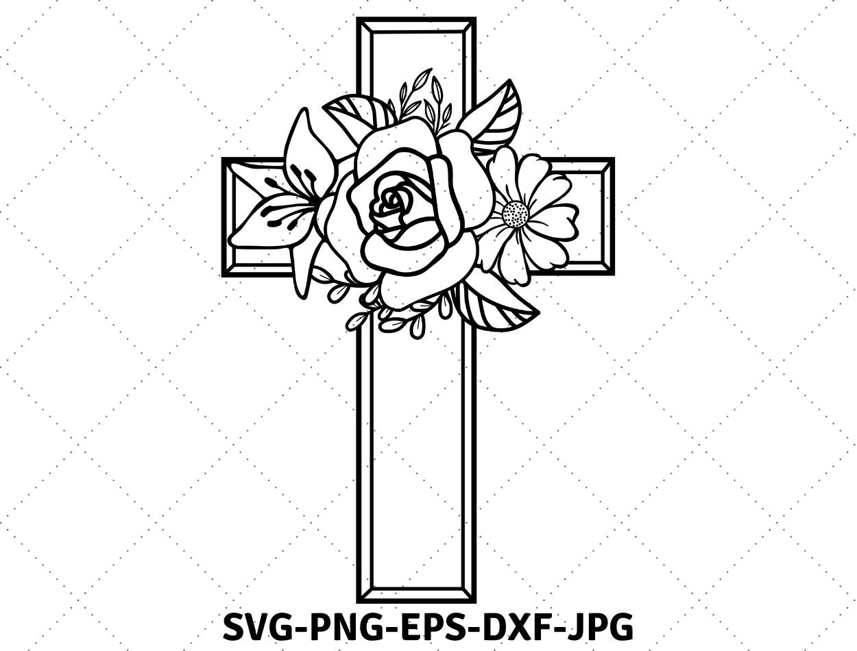 Cross Floral SVG Flower Cross SVG Religious Svg Clip Art Etsy