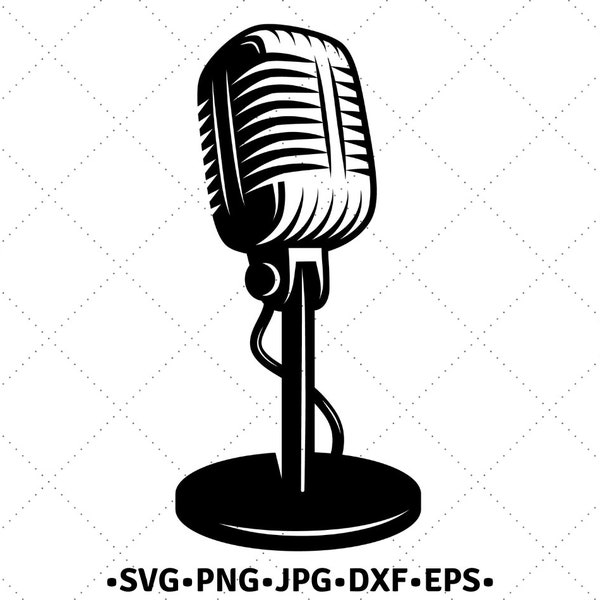 Micrófono vintage Svg - instrumento musical - Micrófono retro svg - Clip Art - Archivos de imagen - Archivos digitales - Svg - Png - Eps - Jpg Dxf