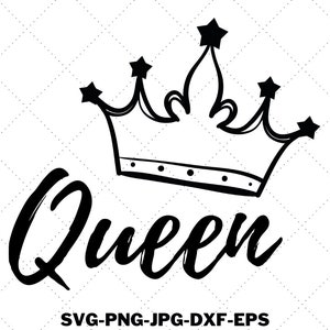 Corona de reina SVG - Corona de reina Svg Reina con corona SVG Diseño SVG PNG DXF EPS JPG Silueta Cricut Máquinas Clipart Archivos digitales