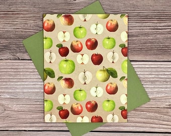 Watercolor Apples Farmers Market notecards - 12 card gift set - heavy stock blank cards for greeting, thank you, birthday