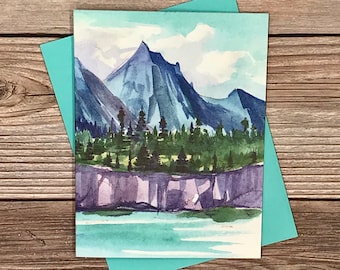 Watercolor Mountain Landscapes (#1 blue mountain only) -12 card gift set - high-end greeting, thank you, birthday card, all-occasion cards