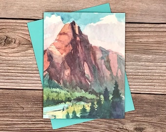 Watercolor Mountain Landscapes (#2 red mountain only) -12 card gift set - high-end greeting, thank you, birthday card, all-occasion cards