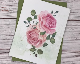 12 note cards gift set - Watercolor Vintage Rose floral notecards - high-end heavy stock blank greeting card, thank you cards, birthday card