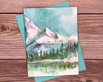 Watercolor Mountain Landscapes (#3 green mountain only) -12 card gift set - high-end greeting, thank you, birthday card, all-occasion cards