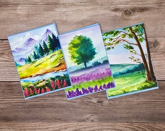 Watercolor Spring Landscapes -12 card gift set - high-end heavy stock greeting cards, thank you cards, birthday card, all-occasion cards