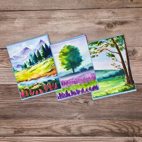 Watercolor Spring Landscapes -12 card gift set - high-end heavy stock greeting cards, thank you cards, birthday card, all-occasion cards