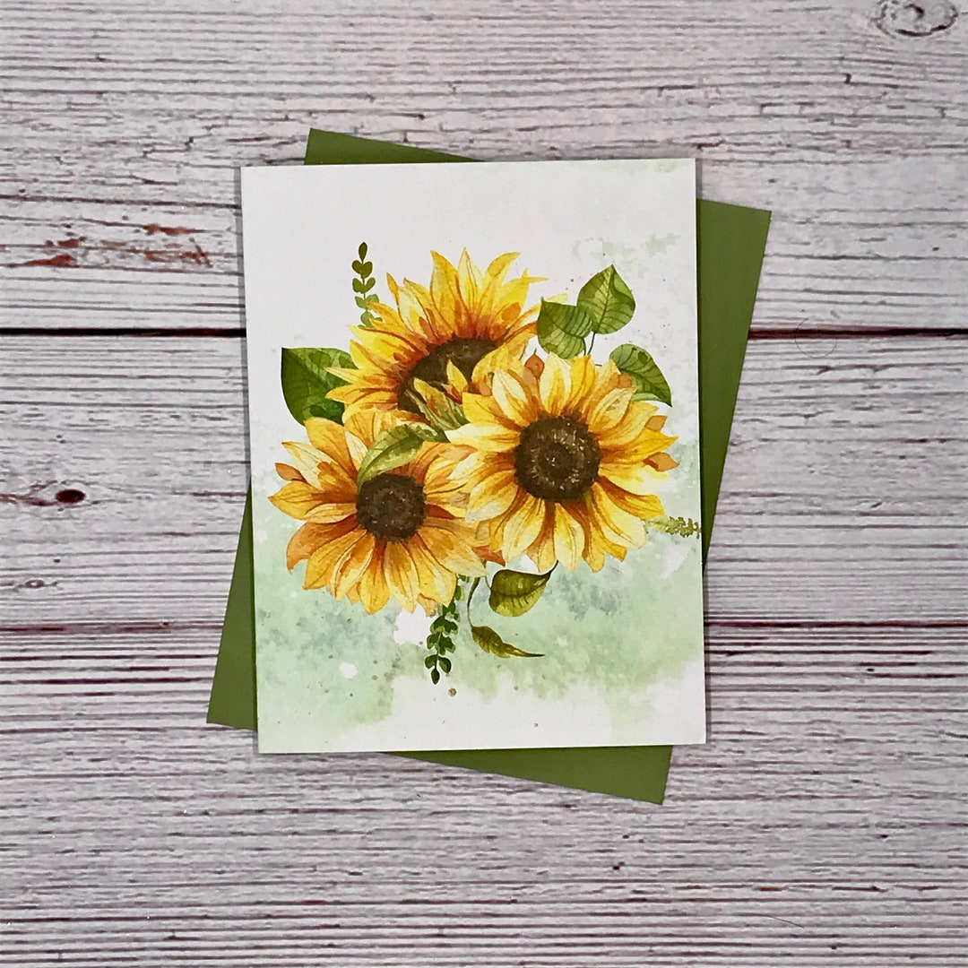 Watercolor Vintage Sunflower Floral Notecards - 12 Note Card Gift Set ...