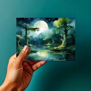 Marais avec pleine lune - Paysage marécageux de nuit - TÉLÉCHARGEMENT NUMÉRIQUE