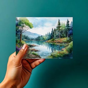 Spring Lake - Woodland Lake - Art numérique aquarelle de paysage - TÉLÉCHARGEMENT NUMÉRIQUE