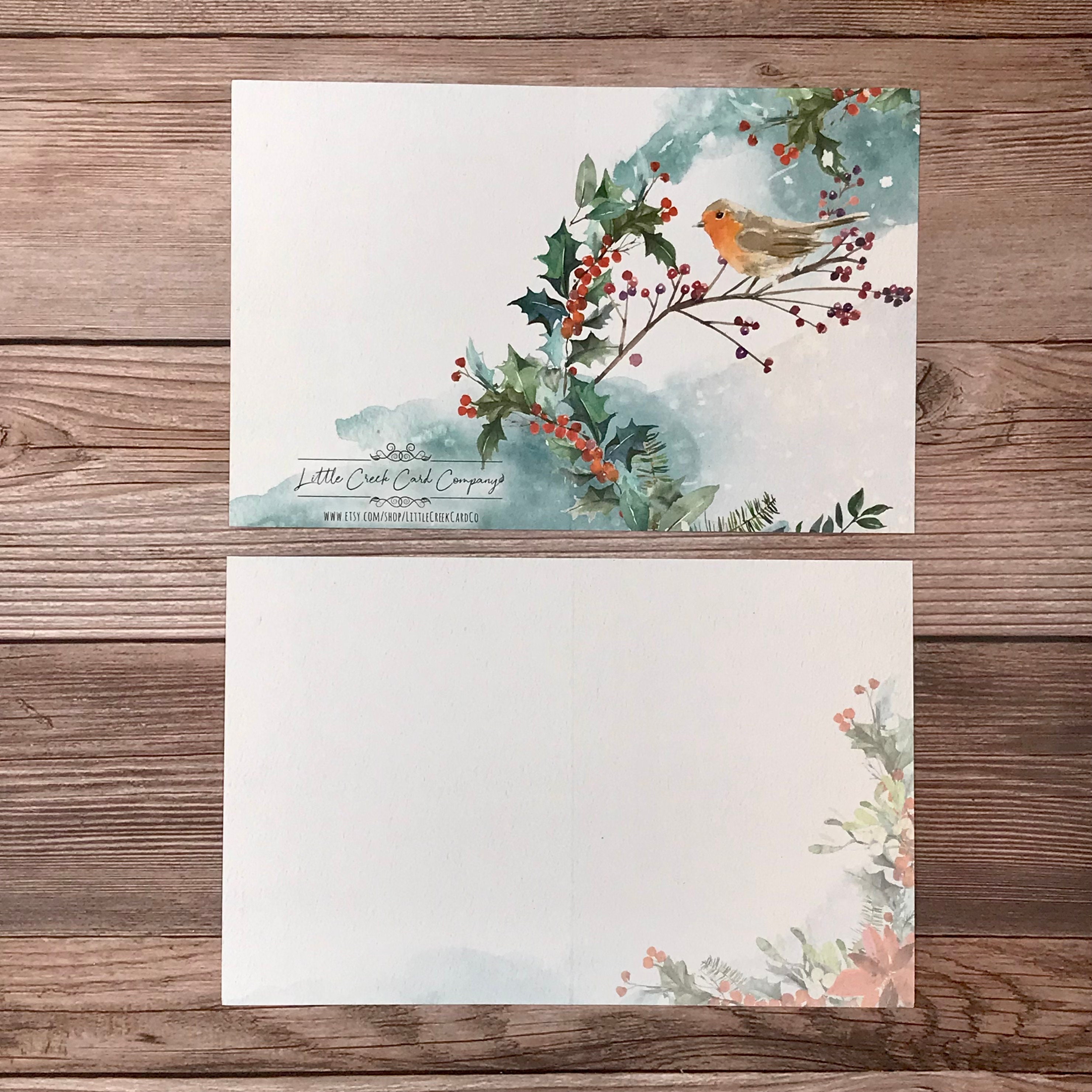 Robin Christmas Cards (12) Watercolor Winter Woodland Animals - Blank ...