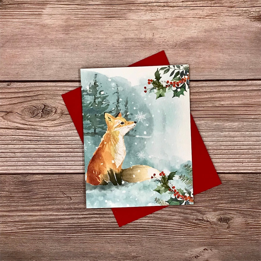 大幅値下げ。しんじょう君 サイン入りレアグッズ ニホンカワウソ探索記 Fox Christmas Cards (12) Watercolor Winter Woodland Animals