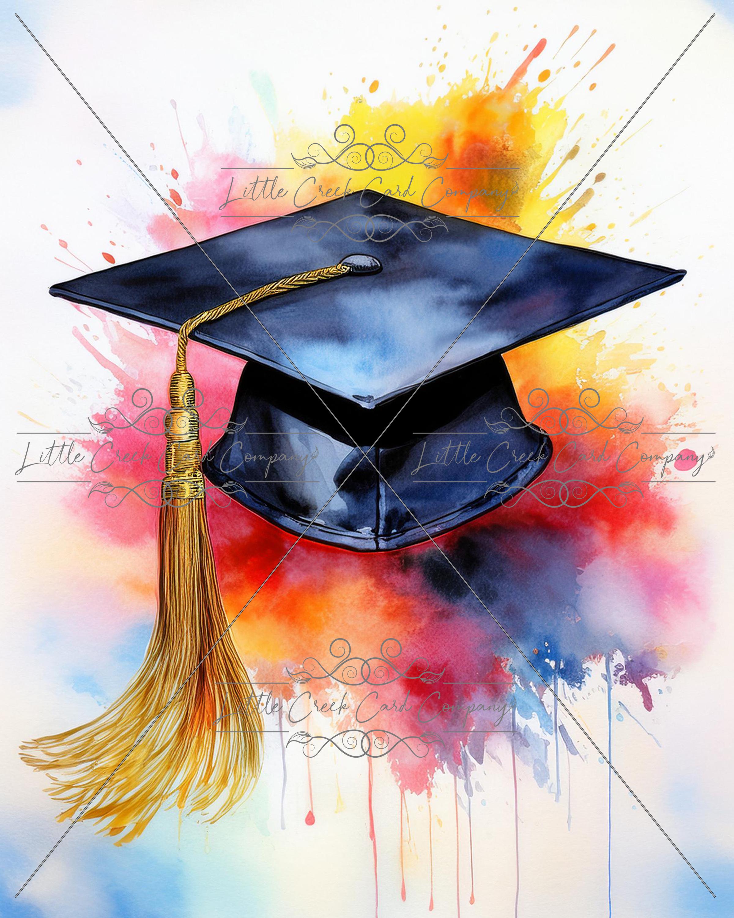 Graduation Cap - Watercolor Background for Invitations - DIGITAL ...