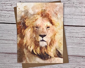Watercolor Safari Lion - animal notecards - 12 note card gift pack - quality blank greeting, thank you, birthday card
