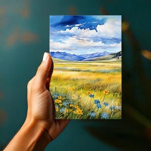 Prairie de montagne avec fleurs sauvages - oeuvre d'art printanière - TÉLÉCHARGEMENT NUMÉRIQUE